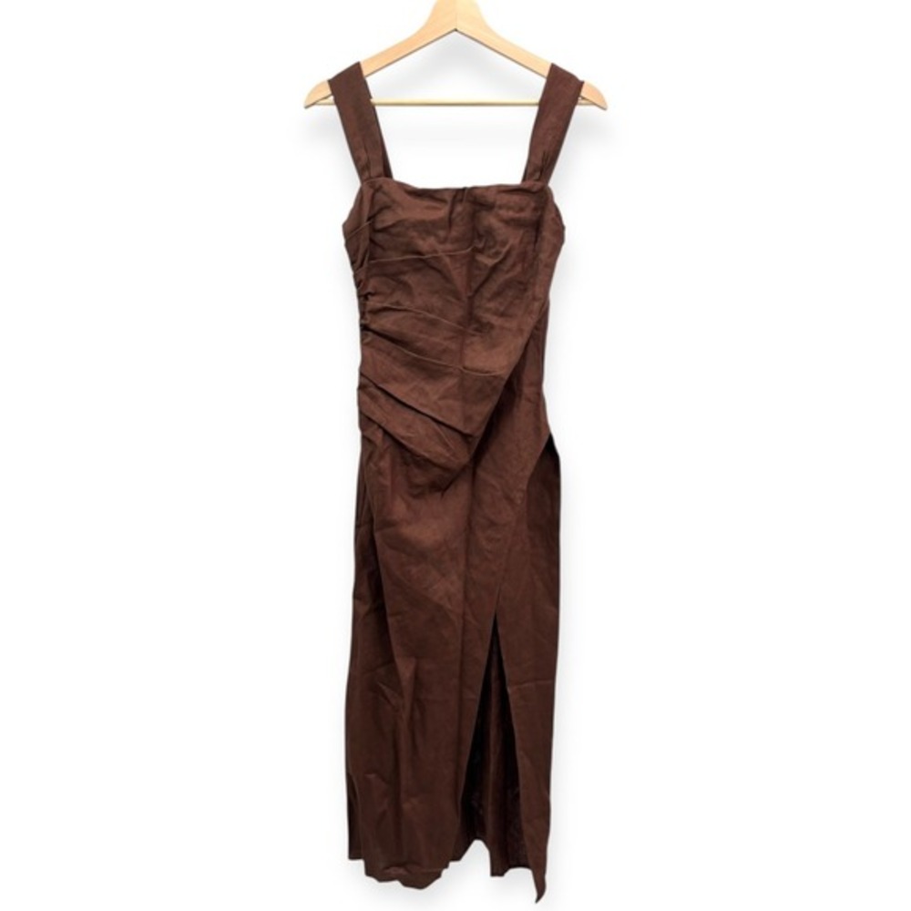NWT Reformation Clement Linen Midi Dress Chocolate Cake - Size 8 - Picture 7 of 15